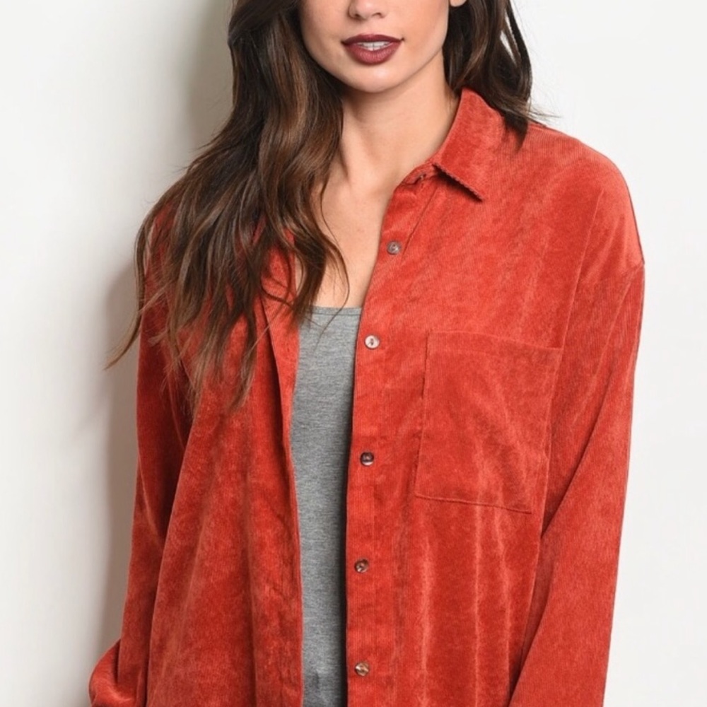 LAST3️⃣//RUST CORDUROY BUTTON DOWN TOP - Picture 4 of 7